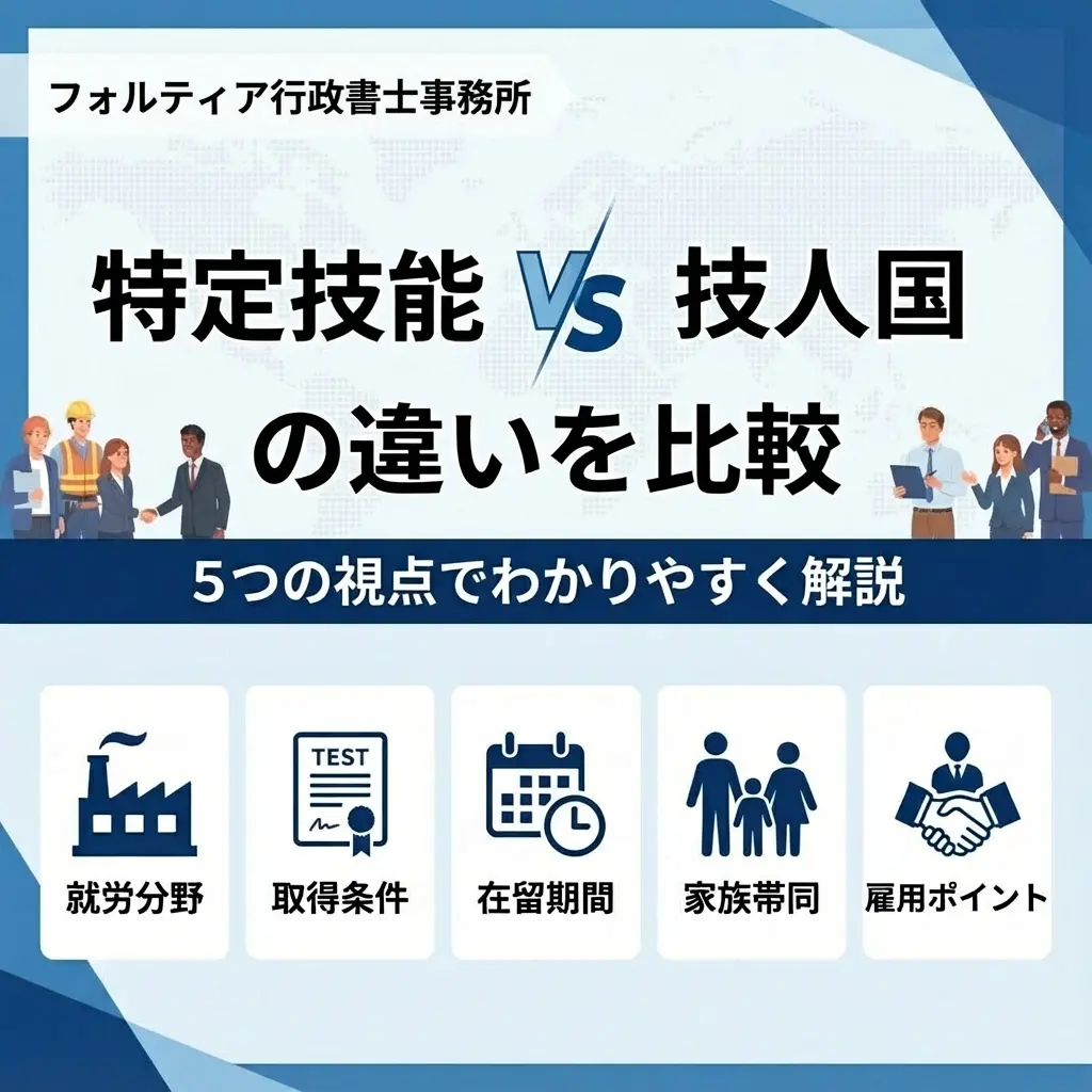 特定技能と技人国（技術・人文知識・国際業務）の違いとは？5つの視点でわかりやすく比較